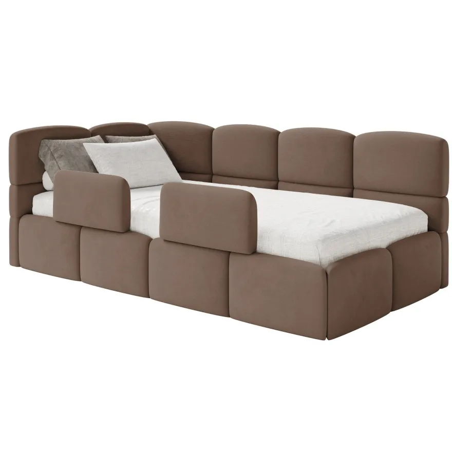 Selsey Cloudy - Kinderbett 90x200, mit Matratze, Rausfallschutz, Kopfteil links, Brau