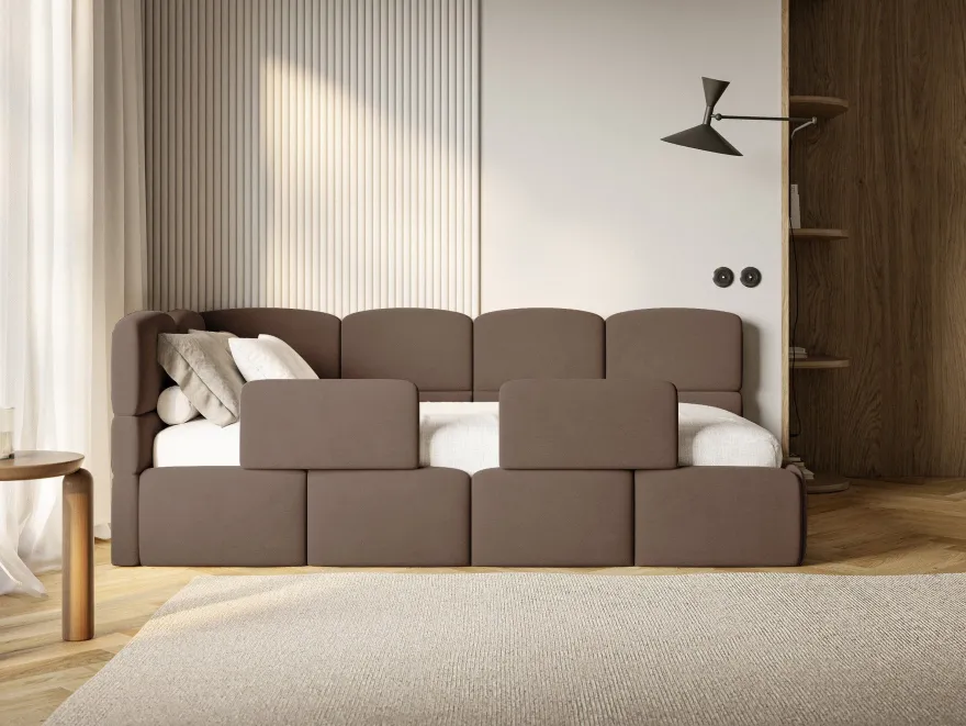 Selsey Cloudy - Kinderbett 90x200, mit Matratze, Rausfallschutz, Kopfteil links, Brau