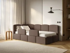Selsey Cloudy - Kinderbett 90x200, mit Matratze, Rausfallschutz, Kopfteil links, Brau