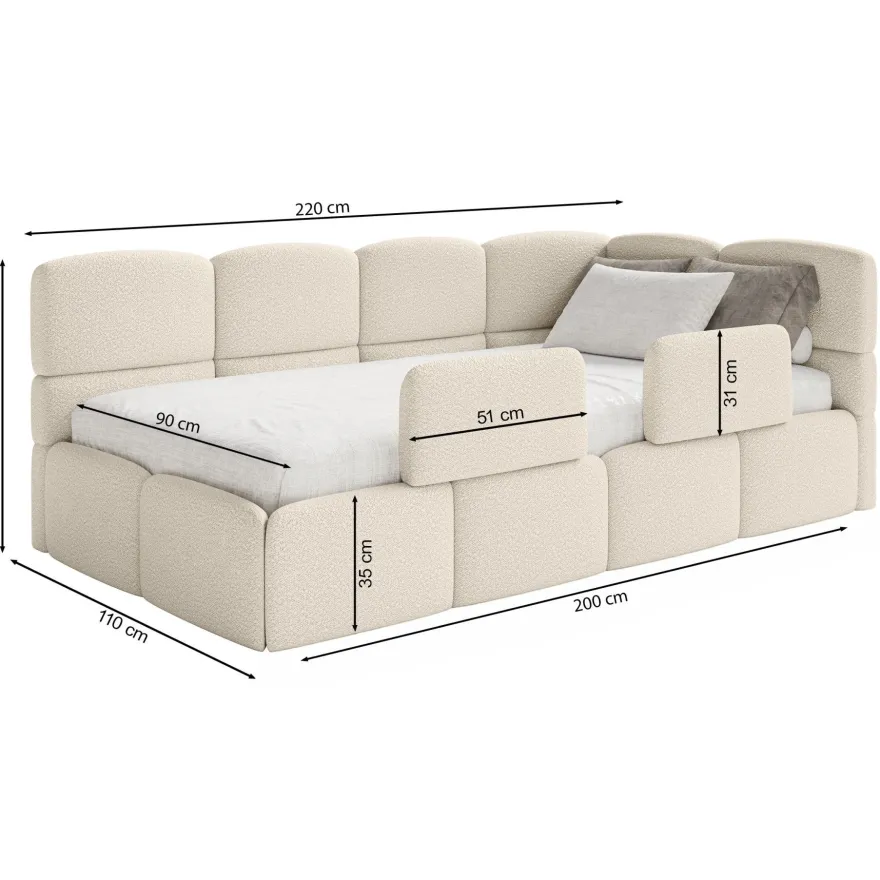 Selsey Cloudy - Kinderbett 90x200, Rausfallschutz, Kopfteil rechts, Hellblau