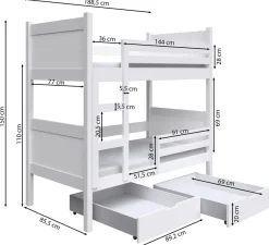 Selsey Frello - Etagenbett, weiß, 80x180 cm