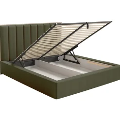 Selsey Togents - Polsterbett 140x200 mit Chenillebezug, Bettkasten und LED, Dunkelgrü