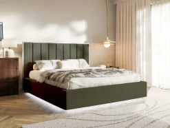 Selsey Togents - Polsterbett 140x200 mit Chenillebezug, Bettkasten und LED, Dunkelgrü