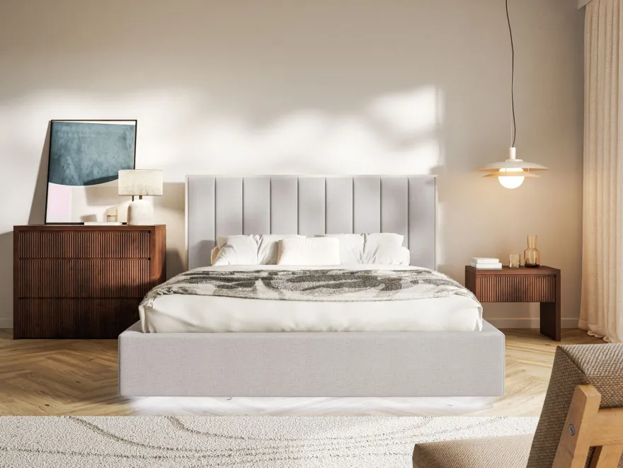 Selsey Togents - Polsterbett 180x200 mit Chenillebezug, Bettkasten und LED, Grau