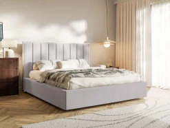 Selsey Togents - Polsterbett 180x200 mit Chenillebezug, Bettkasten und LED, Grau