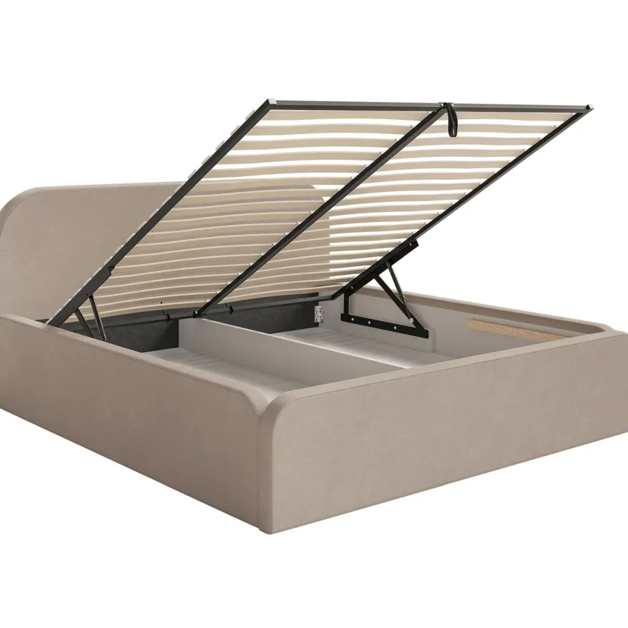 Selsey Umike - Polsterbett 200x200 mit Bettkasten, Samtbezug, Beige