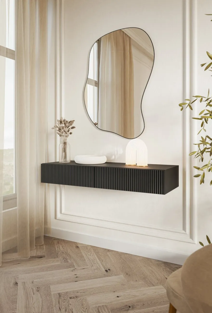 Selsey VELDIO - Schminktisch hängend mit 2 Schubladen, schwarz, 110 cm