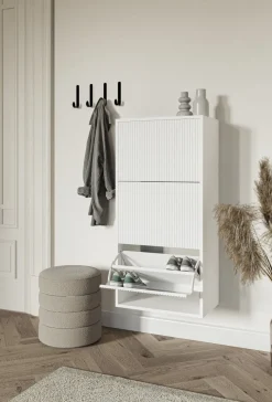 Selsey VELDIO - Wand-Schuhschrank mit 3 Klappen, Weiß, 50 cm