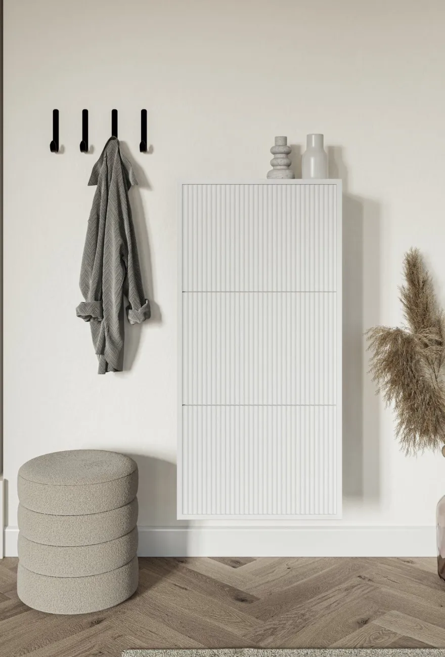 Selsey VELDIO - Wand-Schuhschrank mit 3 Klappen, Weiß, 50 cm