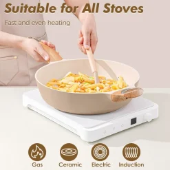 Sensarte 30cm Tiefe Keramik Bratpfanne mit Deckel, 4.7L Antihaft Kochpfanne