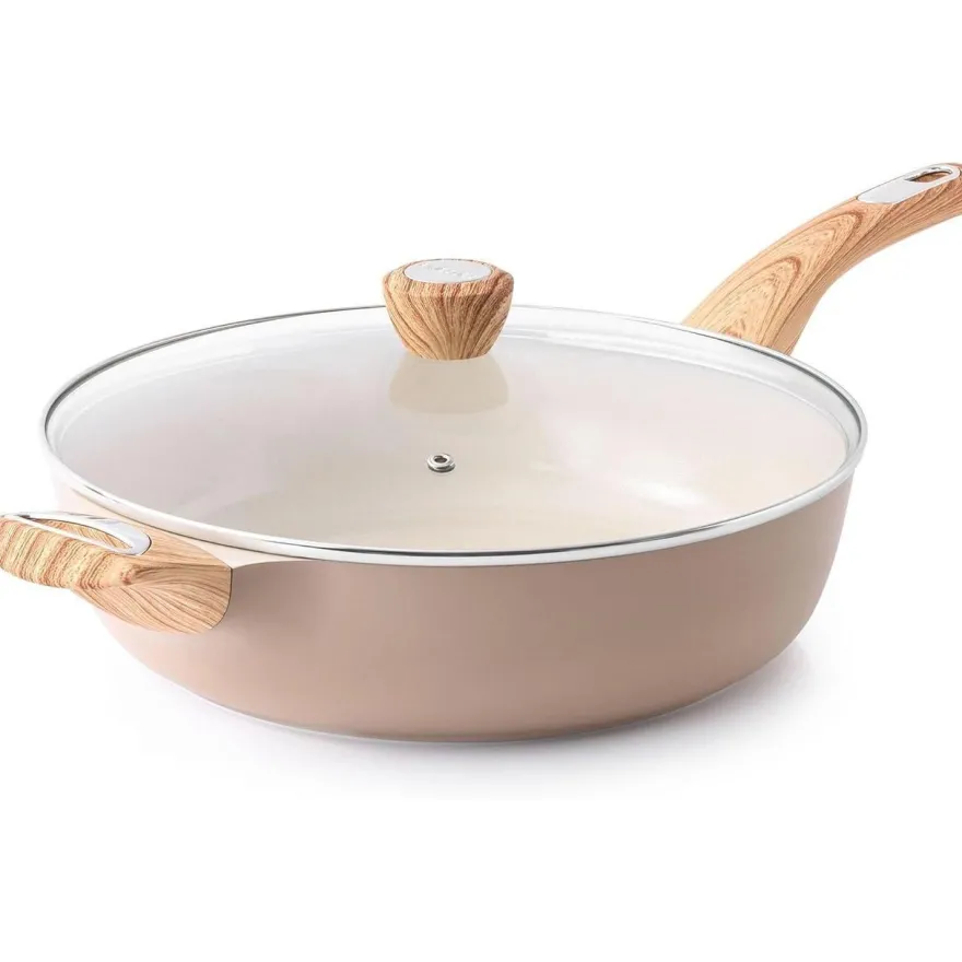 Sensarte 30cm Tiefe Keramik Bratpfanne mit Deckel, 4.7L Antihaft Kochpfanne