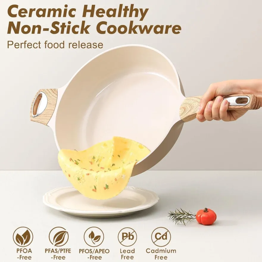 Sensarte 30cm Tiefe Keramik Bratpfanne mit Deckel, 4.7L Antihaft Kochpfanne