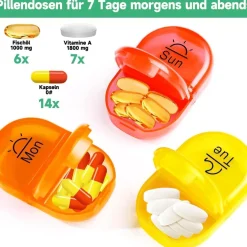 Serfeymi Tablettenbox 7 Tage Medikamenten Organizer Regenbogen Pillendose