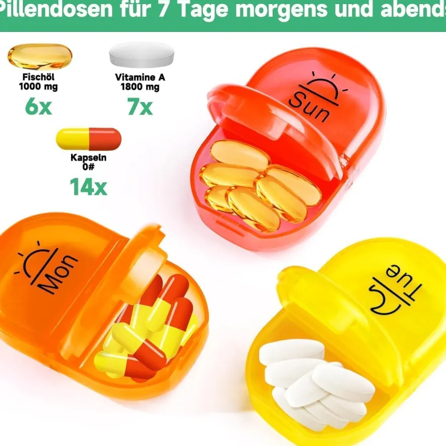 Serfeymi Tablettenbox 7 Tage Medikamenten Organizer Regenbogen Pillendose