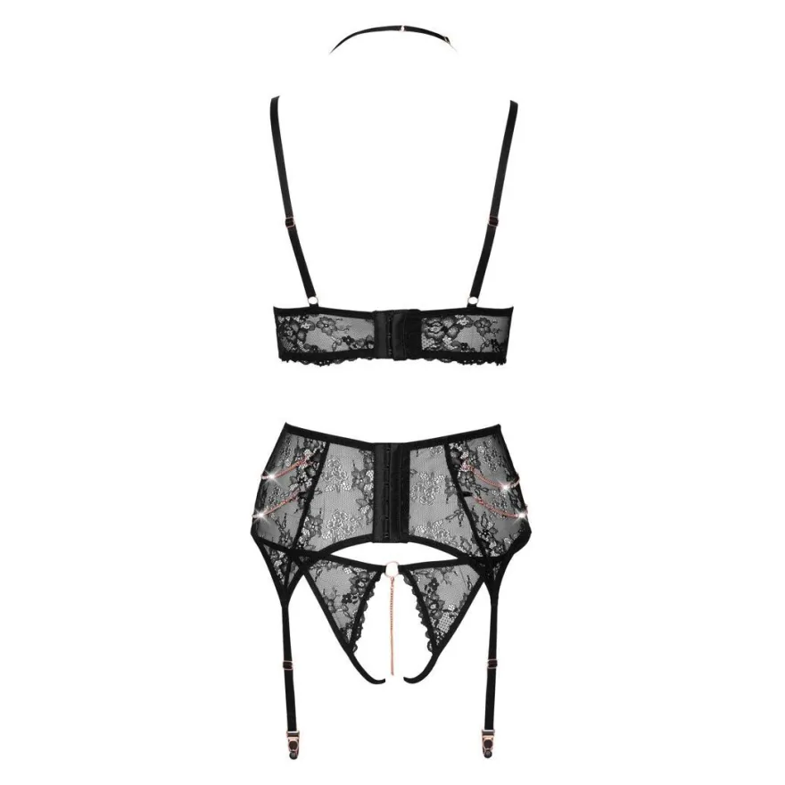 Sexy Damen Straps-Set S-XL mit Strass + Schritt offen + Elegant Dessous