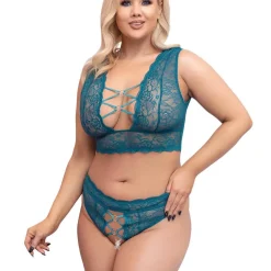 Sexy Soft BH Set XL - 4XL weiche Spitze + String Schritt offen + Dessous