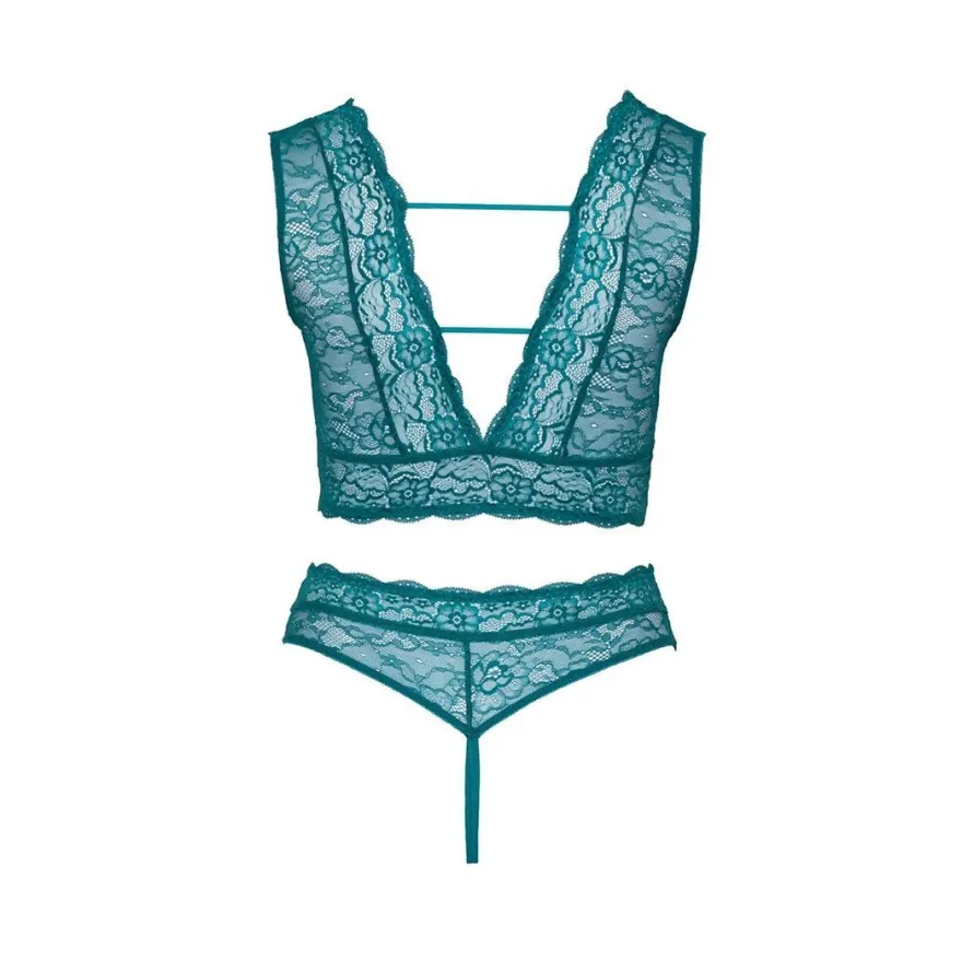 Sexy Soft BH Set XL - 4XL weiche Spitze + String Schritt offen + Dessous