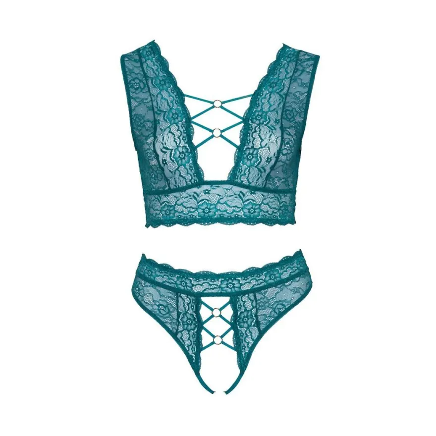Sexy Soft BH Set XL - 4XL weiche Spitze + String Schritt offen + Dessous