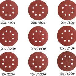 SHALL 160 Stück 125mm Schleifscheiben (Klettverschluss, 9 Typen, gemischte