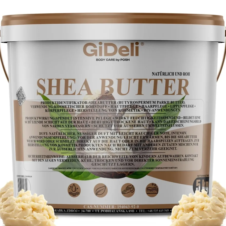 Sheabutter 5kg Unraffiniert A-Grade Handgeknetet Natur Körperbutter GiDeli