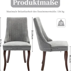 Shenyon Esszimmerstühle 8er Set, bequeme Polsterstühle aus Stoff mit