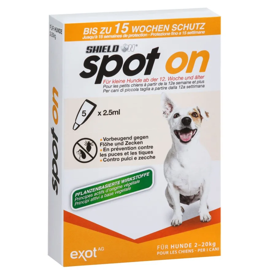 ShieldOn Spot On Floh- und Zeckenschutz für kleine Hunde - 5 x 2,5 ml