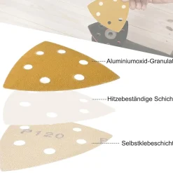 Shineboc Dreieck-Schleifpapier 60 Blatt, 6 Löcher, 93x93x93mm, Körnung 400 für