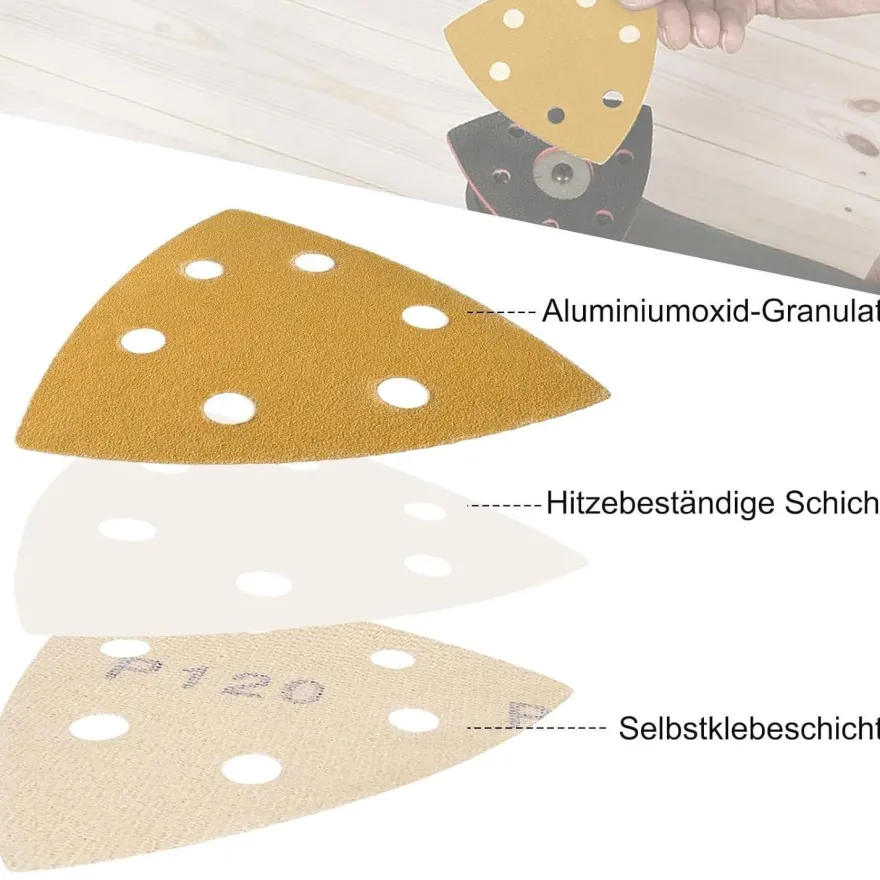 Shineboc Dreieck-Schleifpapier 60 Blatt, 6 Löcher, 93x93x93mm, Körnung 400 für