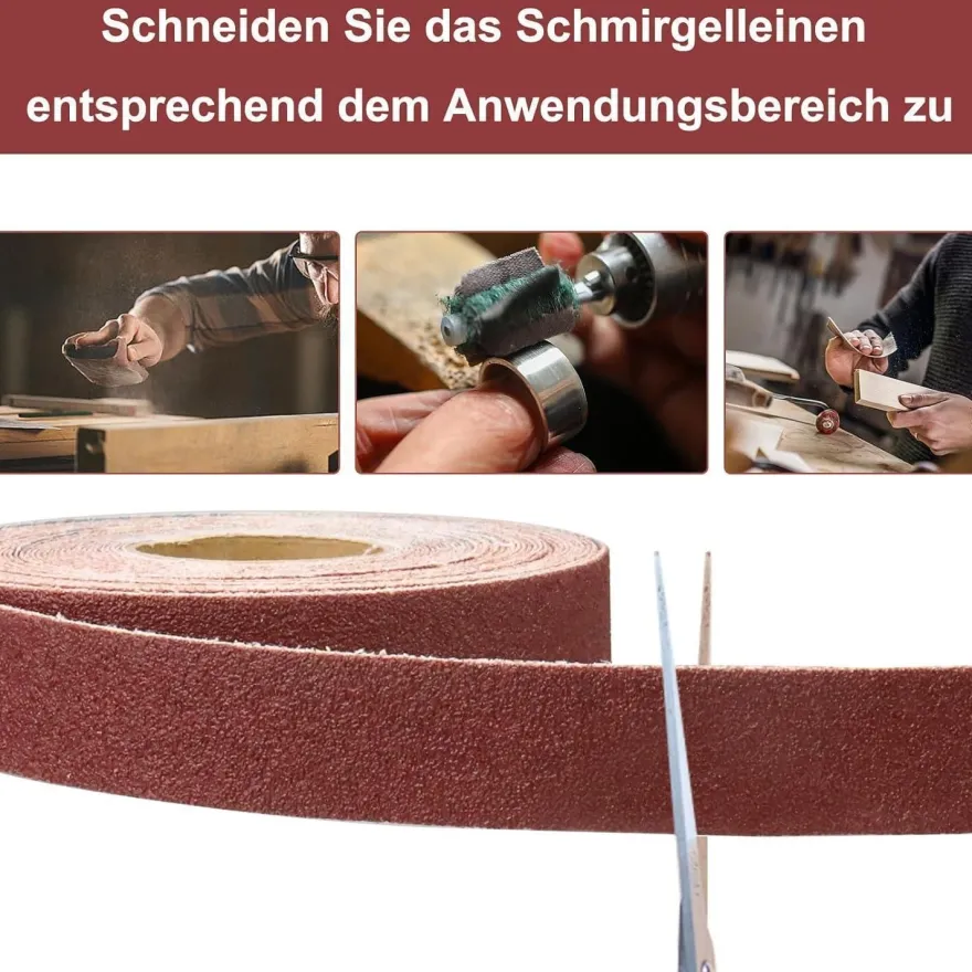 Shineboc Schleifpapierrolle 2,5 cm x 25 m, Körnung 60, Aluminiumoxid für Holz