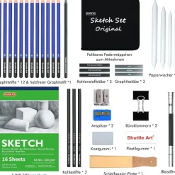 Shuttle Art Zeichenset 37-teilig: Professionelles Malset mit Graphitstiften