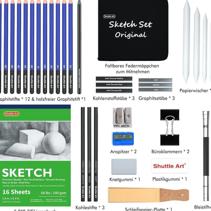 Shuttle Art Zeichenset 37-teilig: Professionelles Malset mit Graphitstiften
