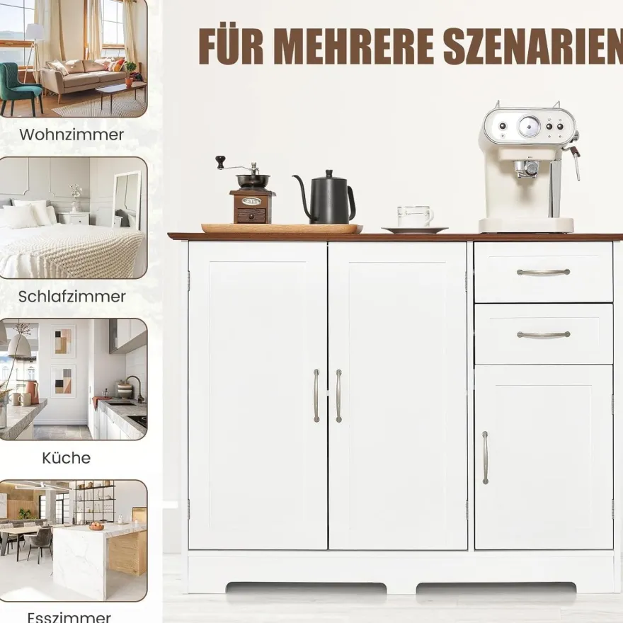 Sideboard Küchenschrank Weiß, Kücheninsel mit Arbeitsplatte 100×40cm Buffetschrank