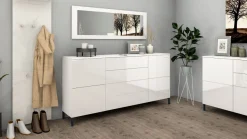Sideboard Kommode Schrank Anrichte Highboard Haama in Weiß - Hochglanz und Matt