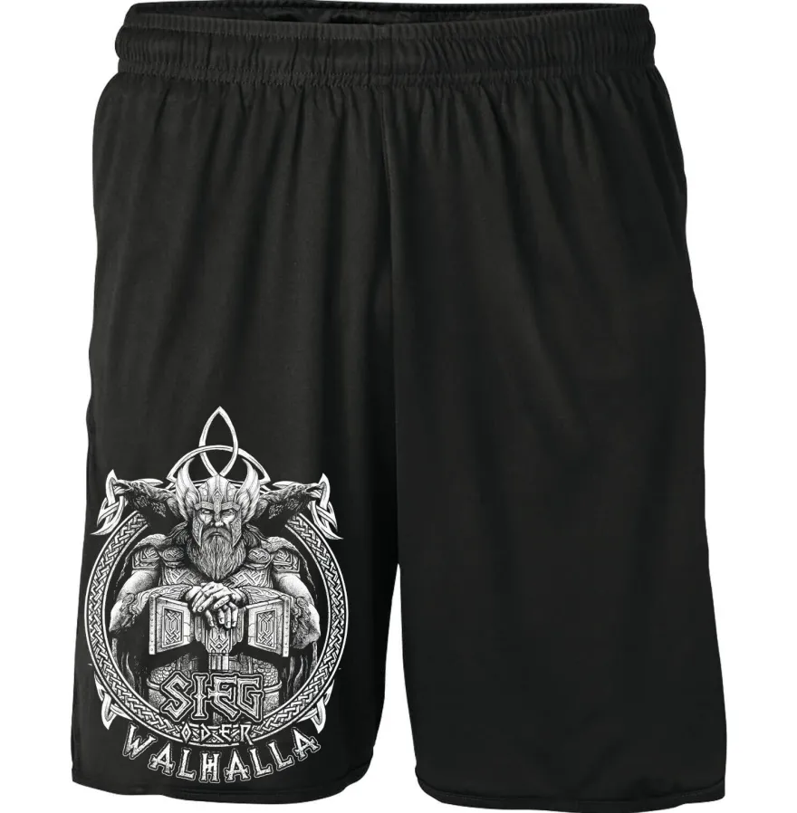 Sieg oder Walhalla Shorts | Wikinger Kurze Hose Vikings Nordmann Vikings (Odin)