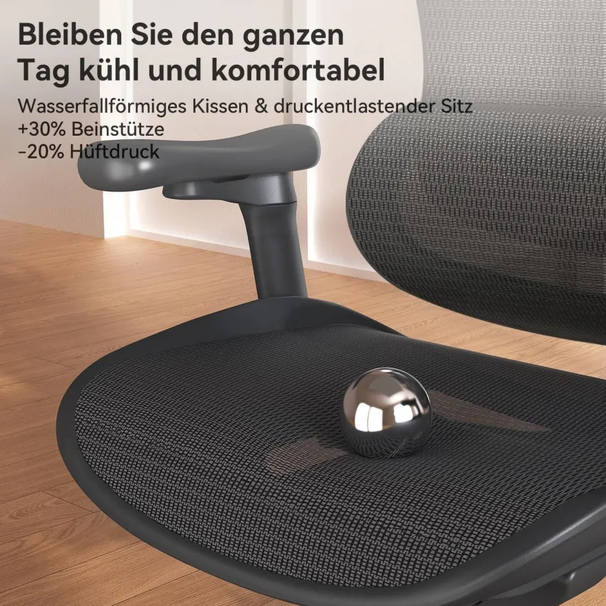 SIHOO Ergonomischer Bürostuhl C300 mit 3D-Armlehnen & Lordosenstütze, Schwarz