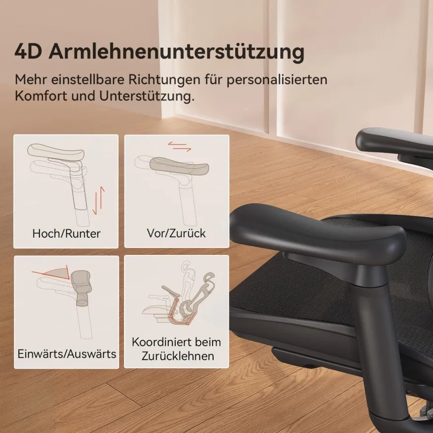 SIHOO Ergonomischer Bürostuhl C300 mit 3D-Armlehnen & Lordosenstütze, Schwarz