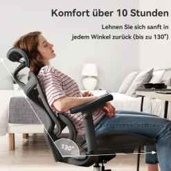 SIHOO Ergonomischer Bürostuhl C300 mit 3D-Armlehnen & Lordosenstütze, Schwarz