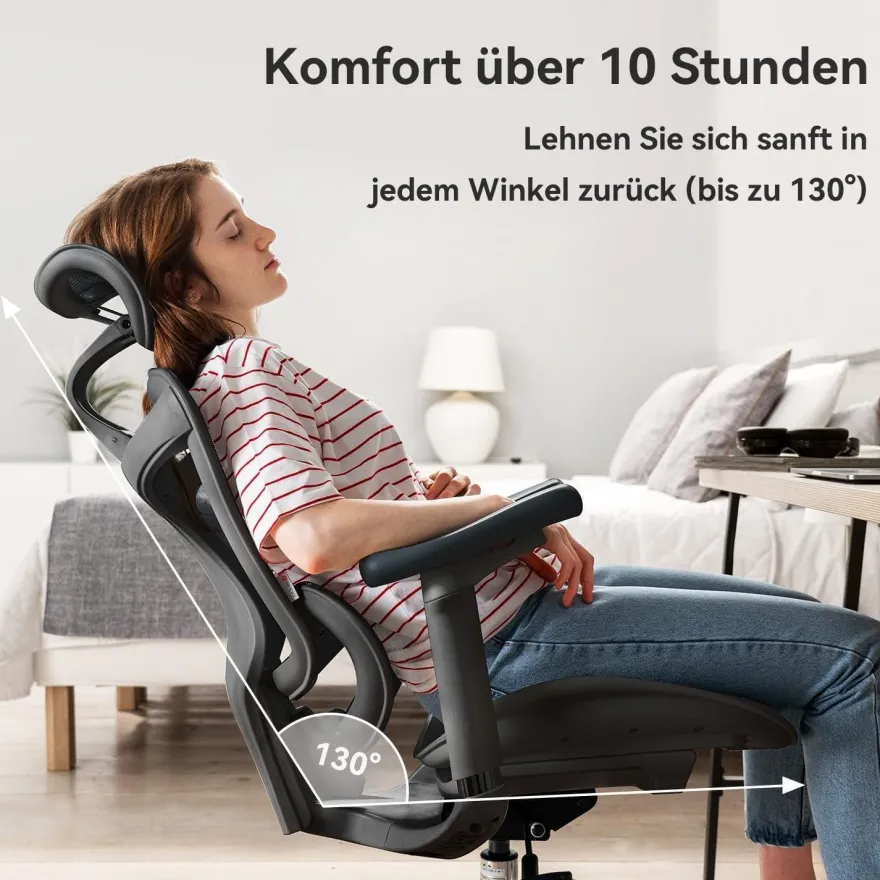 SIHOO Ergonomischer Bürostuhl C300 mit 3D-Armlehnen & Lordosenstütze, Schwarz