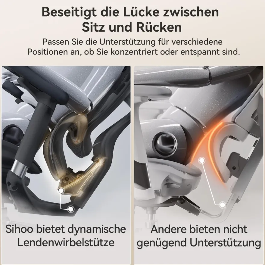 SIHOO Ergonomischer Bürostuhl C300 mit 3D-Armlehnen & Lordosenstütze, Schwarz