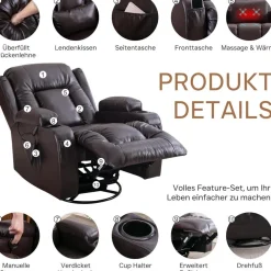 Situray Manuell Verstellbarer Relaxsessel mit Heizung, 360° Drehbar, bis 150