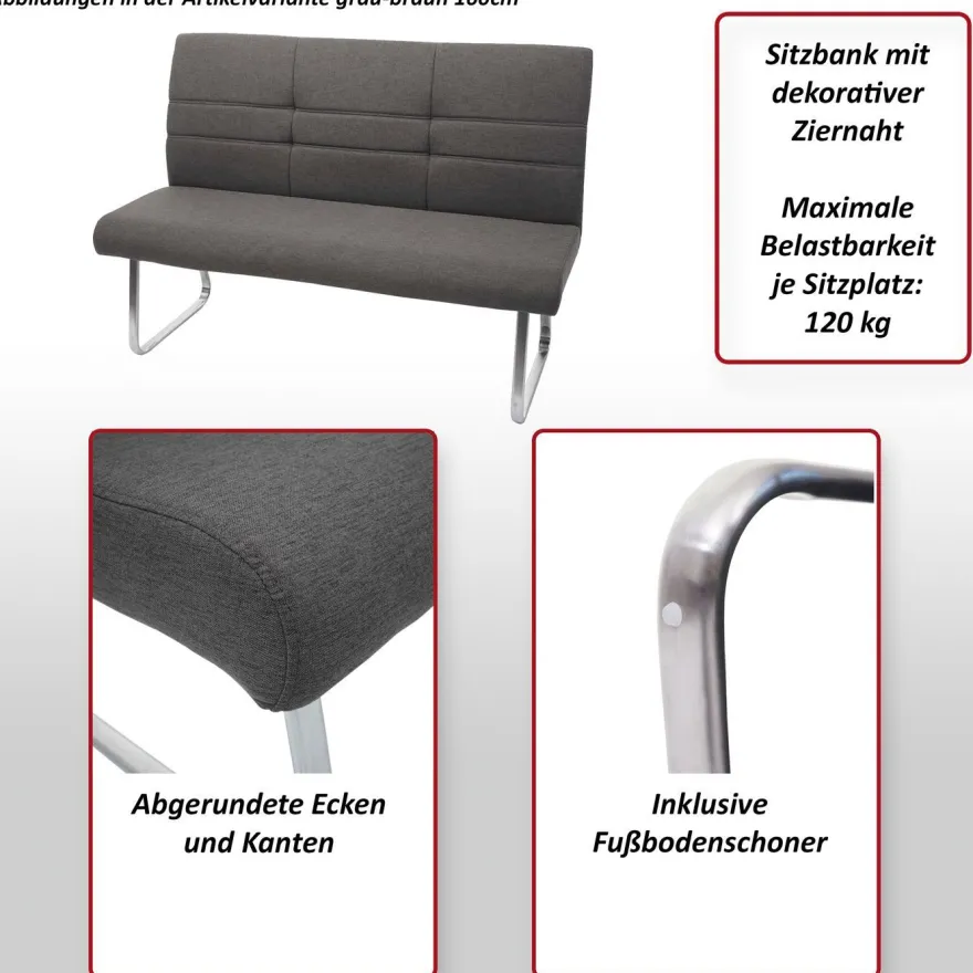 Sitzbank HWC-G55, Esszimmerbank Bank, Stoff/Textil Edelstahl gebürstet