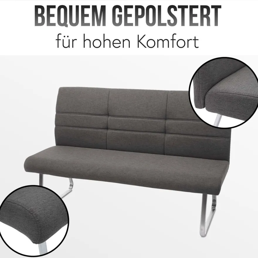 Sitzbank HWC-G55, Esszimmerbank Bank, Stoff/Textil Edelstahl gebürstet