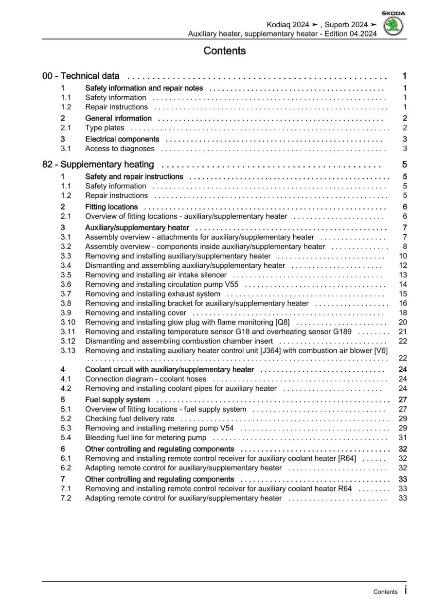 Skoda Superb NZ from 2023 auxiliary supplementary heater repair manual eBook