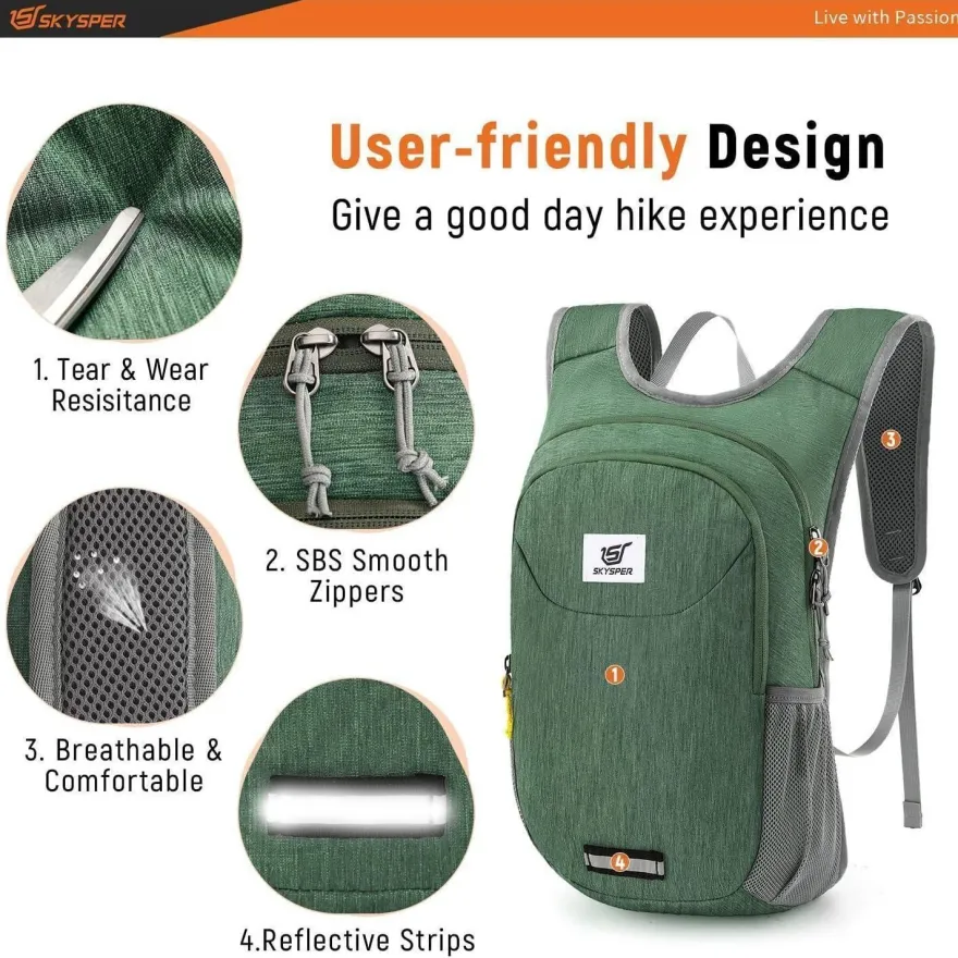 Skysper Faltbarer Rucksack 10L Ultraleicht Tagesrucksack mit Reflexstreifen für