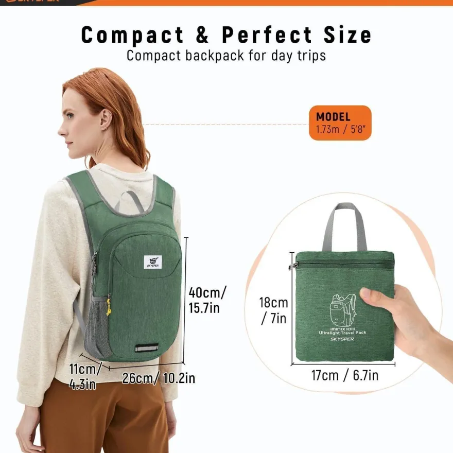 Skysper Faltbarer Rucksack 10L Ultraleicht Tagesrucksack mit Reflexstreifen für