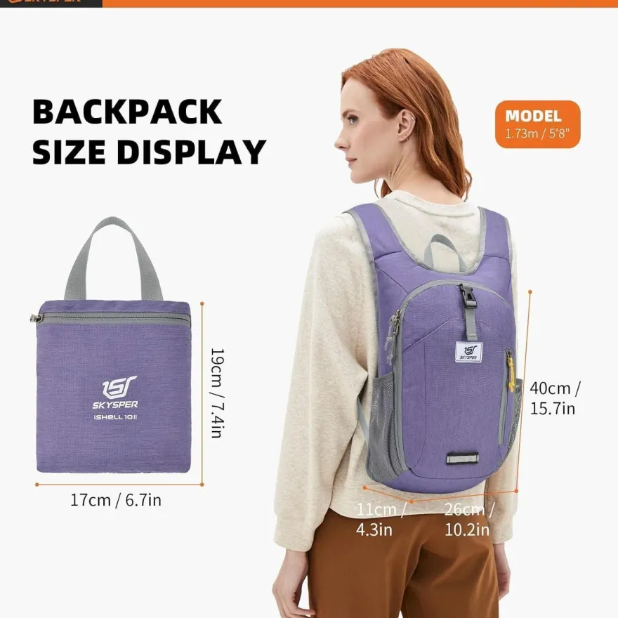Skysper 10L Faltbarer Wanderrucksack - Ideal für Tagesausflüge, Städtetrips und