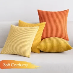 Slozzi 4er Set Kordsamt Kissenbezüge 50x50 cm Orange, weich und pflegeleicht
