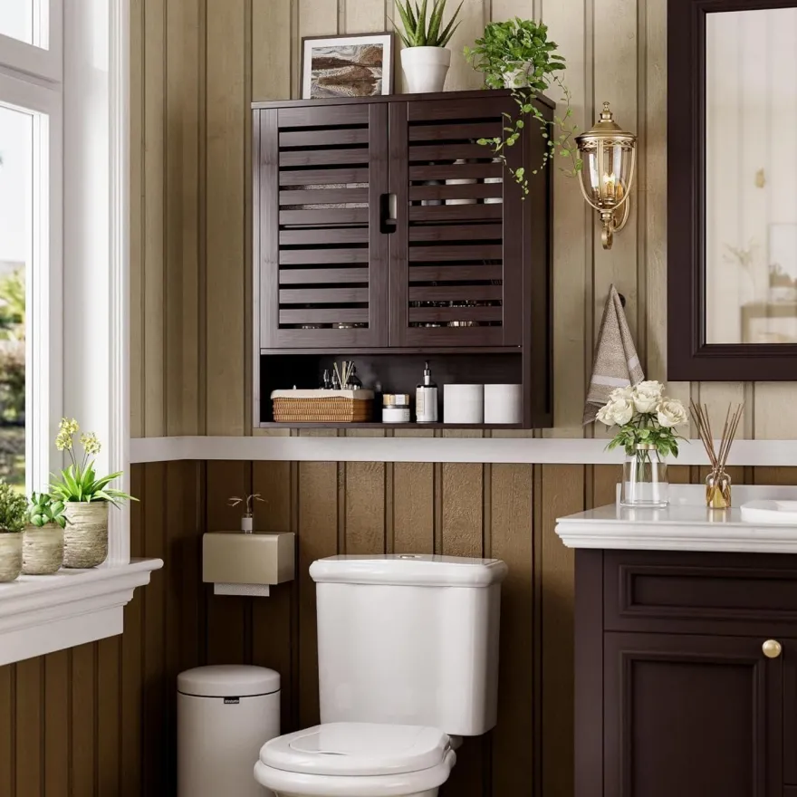 SMIBUY Bambus Badezimmerschrank zur Wandmontage, platzsparend über der Toilette