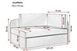 Sofa Kindersofa Schlafsofa inkl. Bettkasten MAILO Seite Links Stoff Hellgrau-Ros
