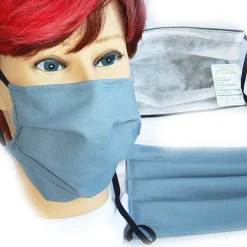 Soft beatembare Maske aus Baumwolle mit zertifiziertem Innenvlies - Graublau - 15435